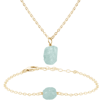 Raw Aquamarine Crystal Necklace & Bracelet Set