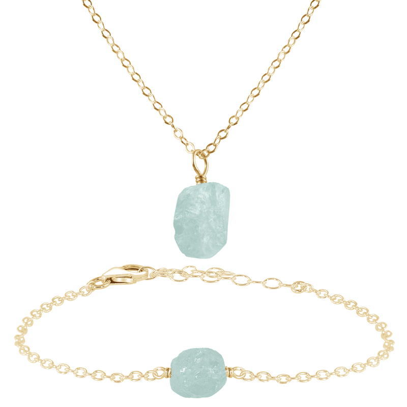 Raw Aquamarine Crystal Necklace & Bracelet Set