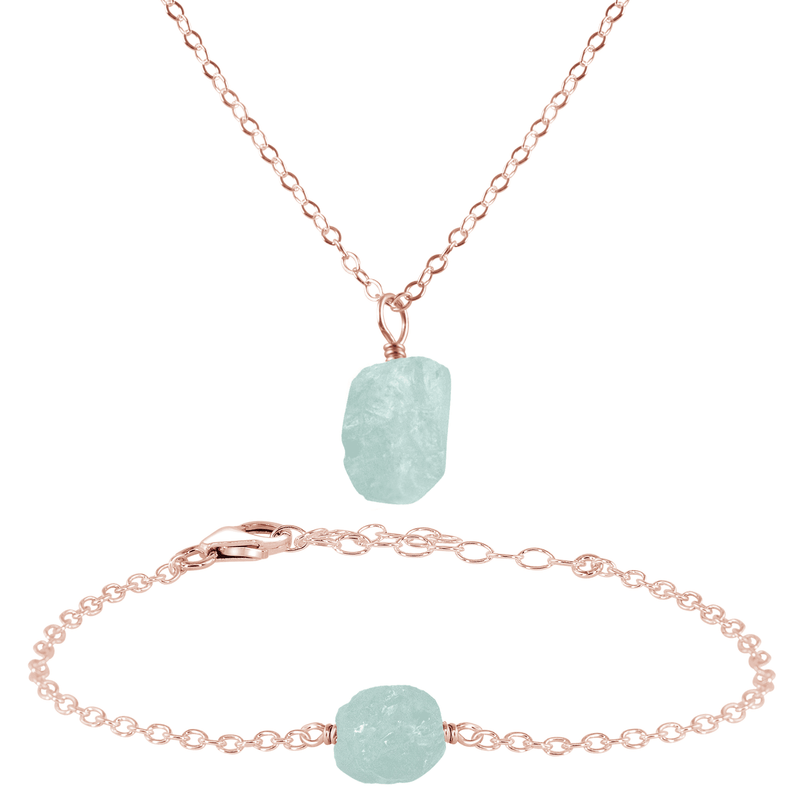 Raw Aquamarine Crystal Necklace & Bracelet Set