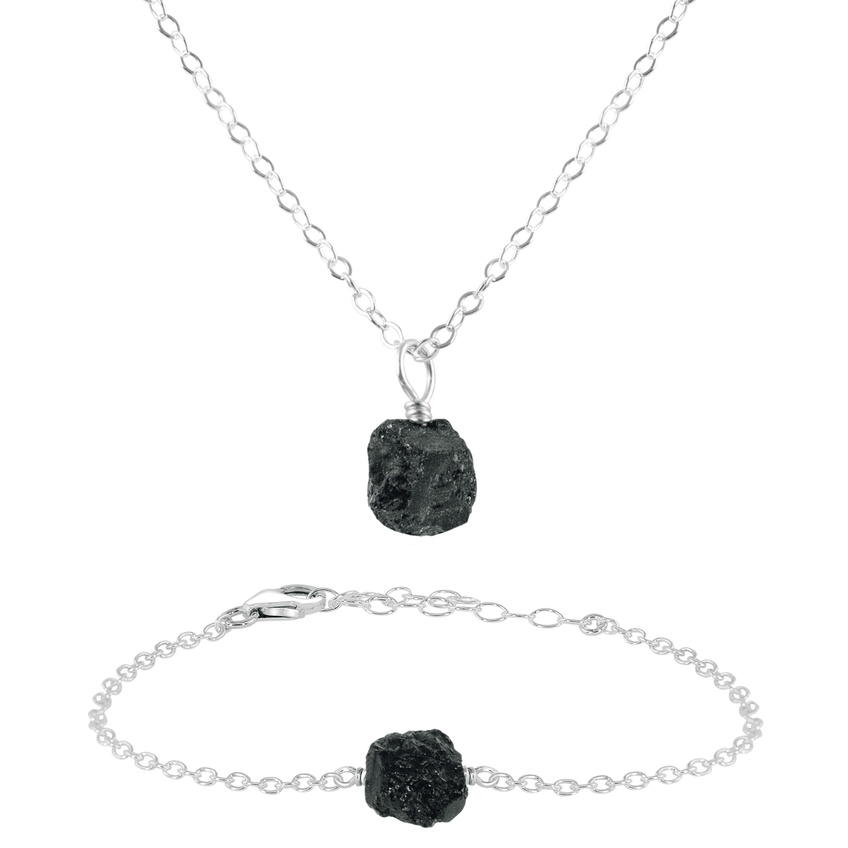 Raw Black Tourmaline Crystal Necklace & Bracelet Set