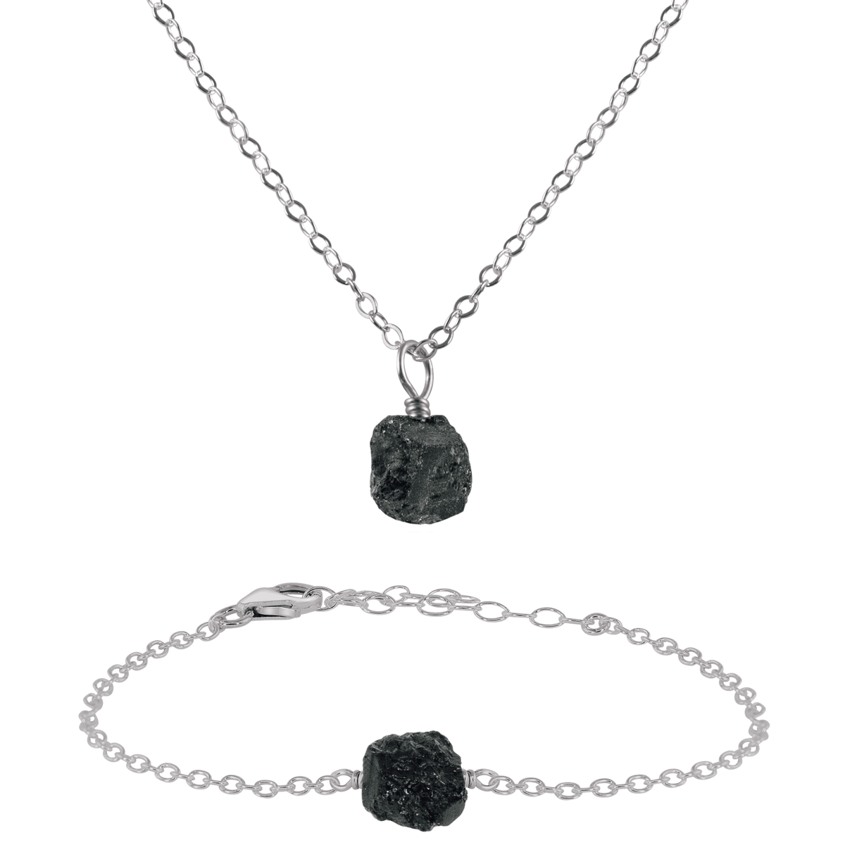 Raw Black Tourmaline Crystal Necklace & Bracelet Set