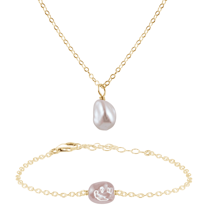 Raw Freshwater Pearl Crystal Necklace & Bracelet Set