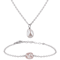 Raw Freshwater Pearl Crystal Necklace & Bracelet Set