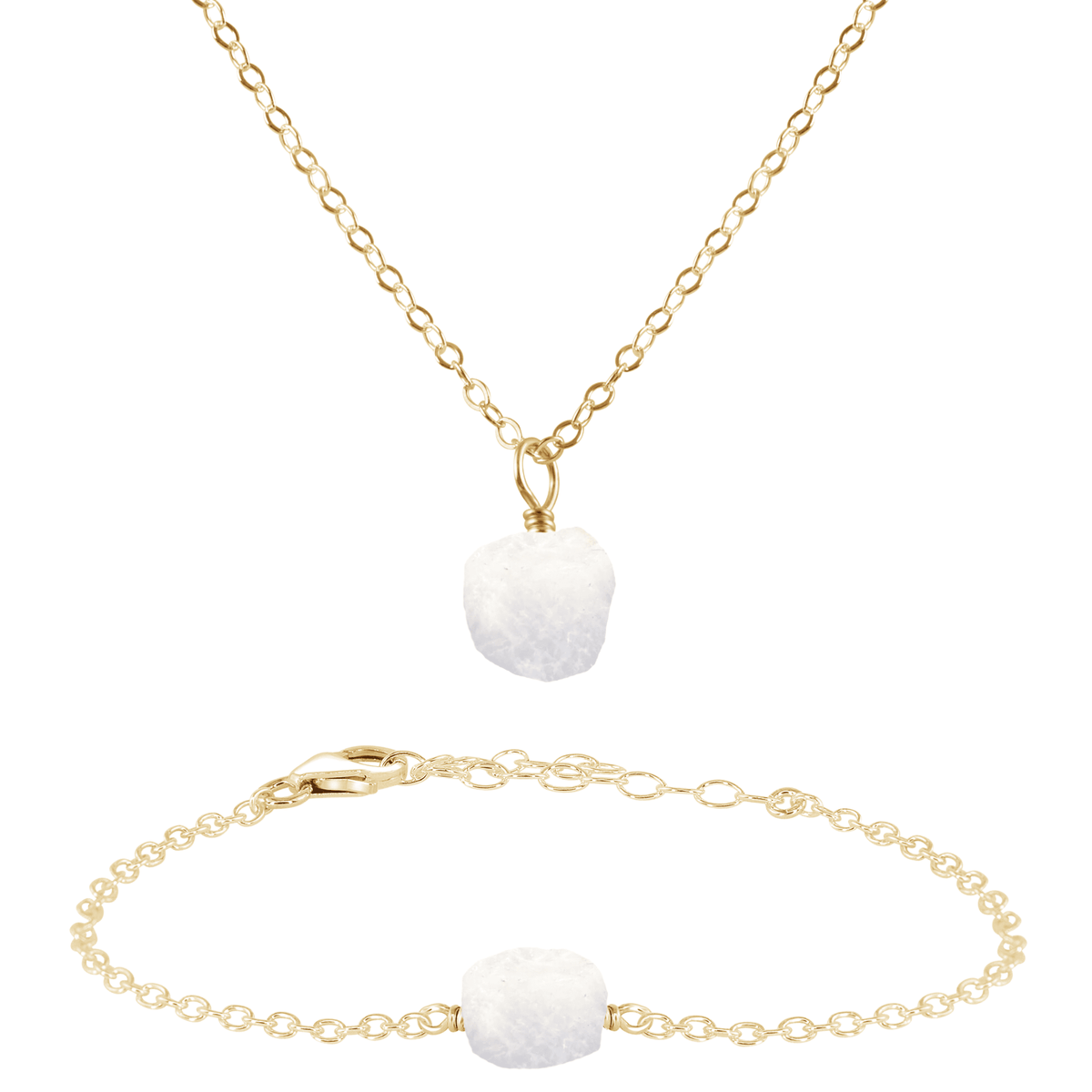 Raw Rainbow Moonstone Crystal Necklace & Bracelet Set