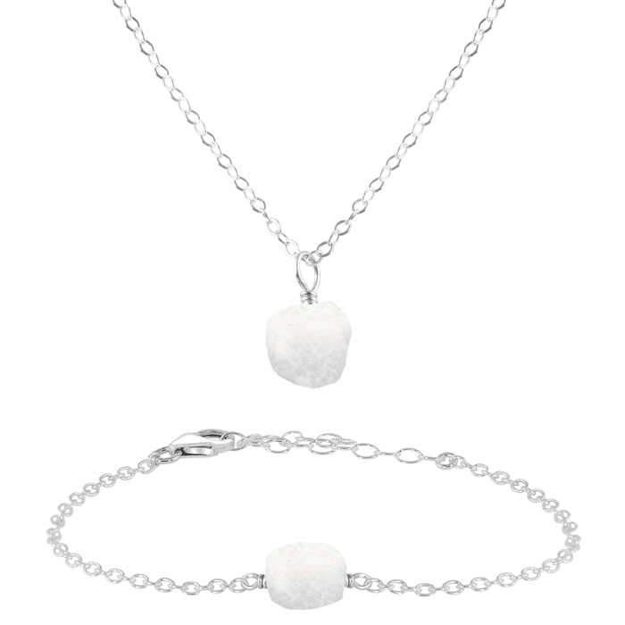 Raw Rainbow Moonstone Crystal Necklace & Bracelet Set