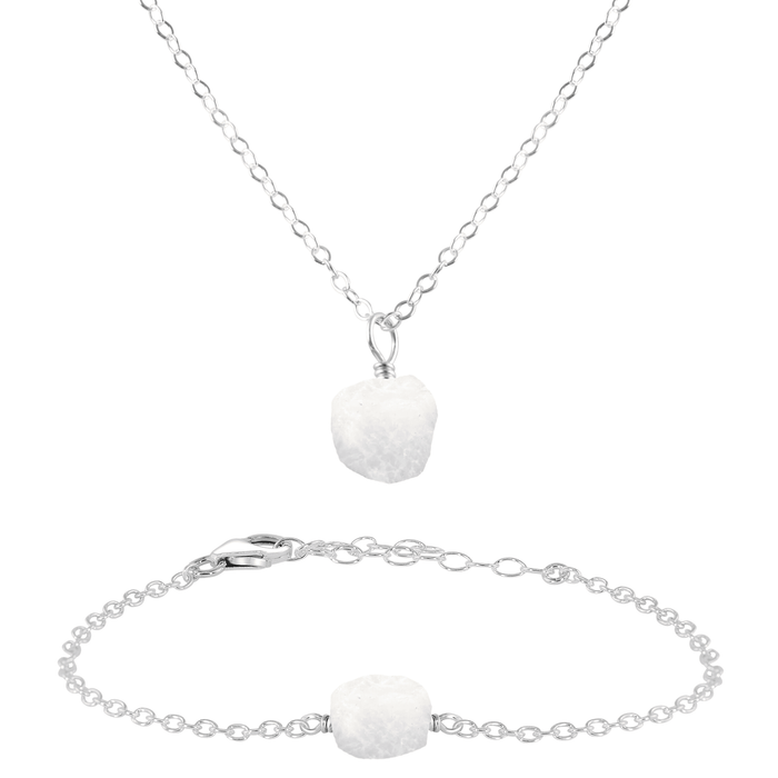 Raw Rainbow Moonstone Crystal Necklace & Bracelet Set