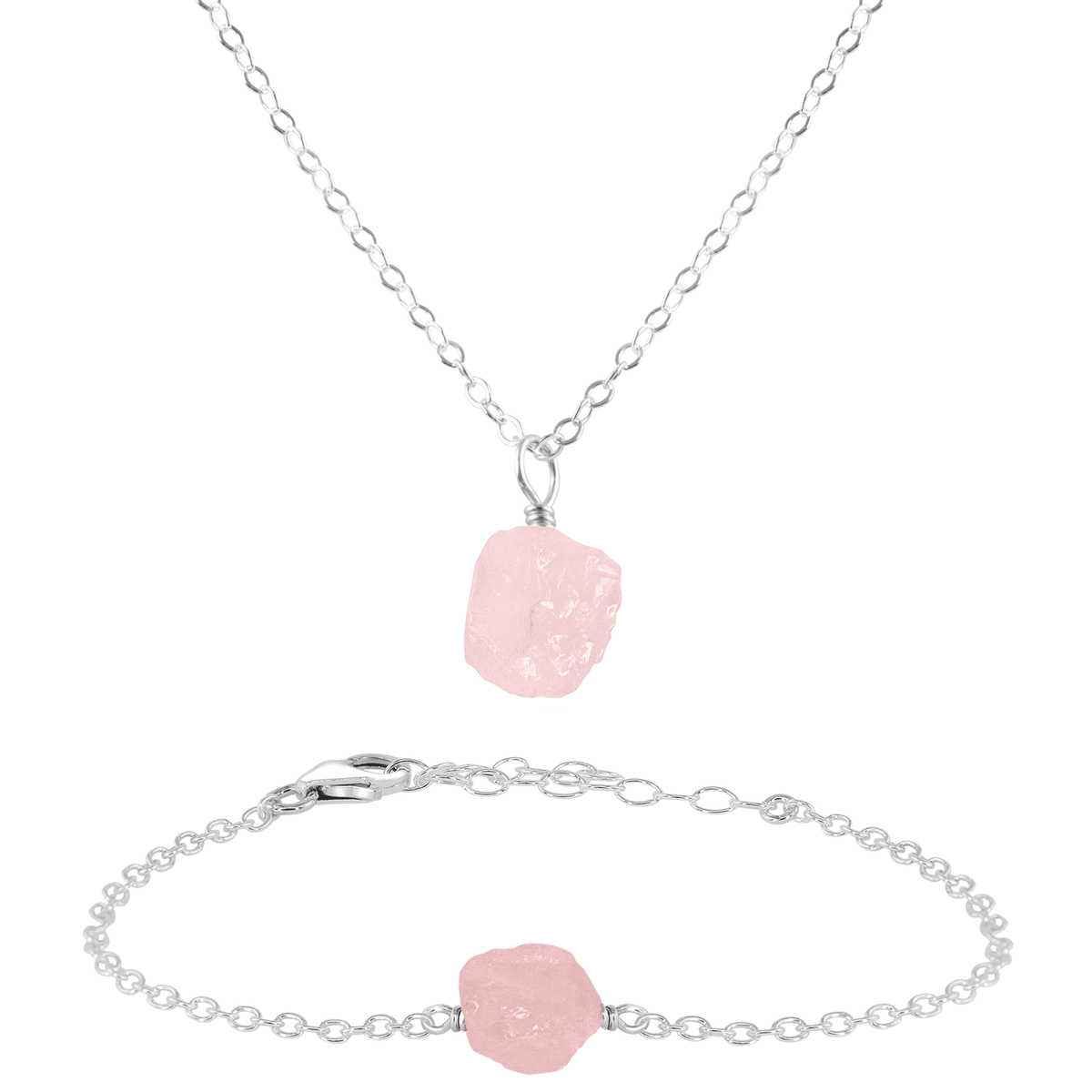 Raw Rose Quartz Crystal Necklace & Bracelet Set