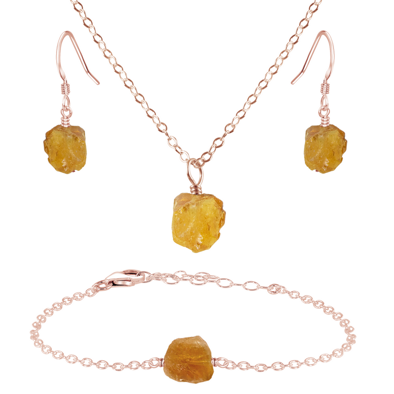 Raw Citrine Crystal Earrings, Necklace & Bracelet Set