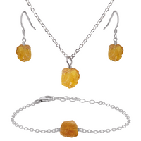 Raw Citrine Crystal Earrings, Necklace & Bracelet Set