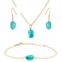 Raw Turquoise Crystal Earrings, Necklace & Bracelet Set
