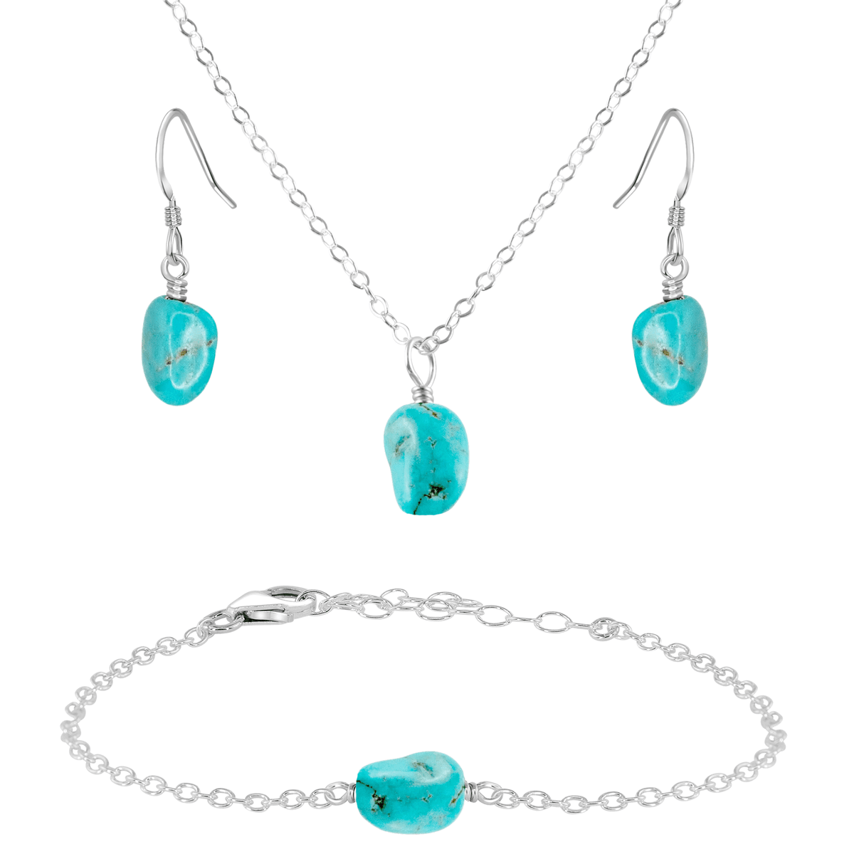 Raw Turquoise Crystal Earrings, Necklace & Bracelet Set