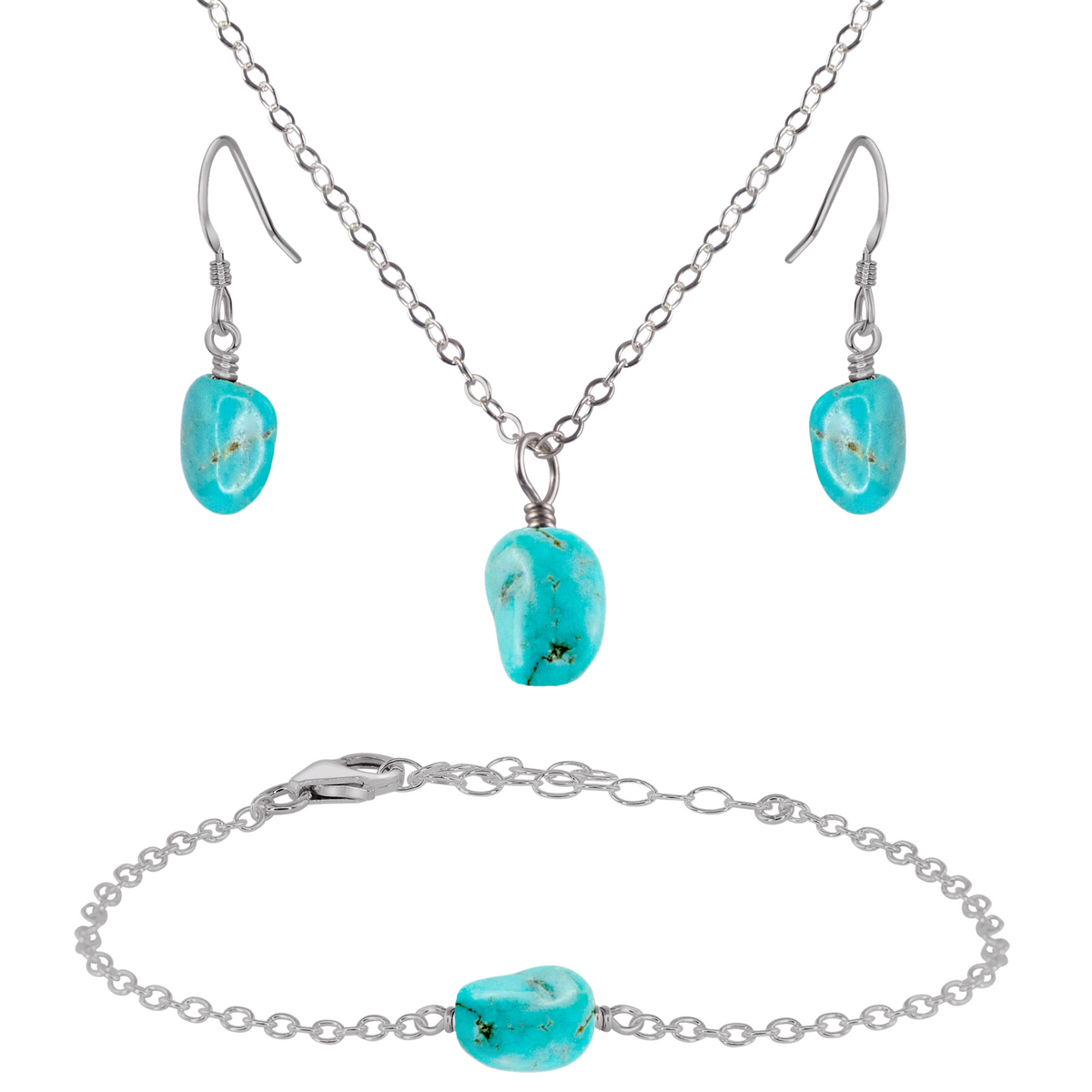 Raw Turquoise Crystal Earrings, Necklace & Bracelet Set