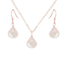 Rainbow Moonstone Tiny Teardrop Earrings & Necklace Set