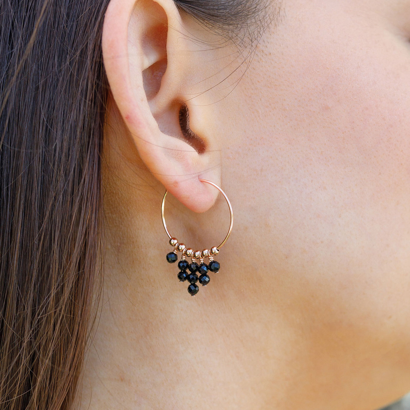 Black Tourmaline Statement Hoop Earrings