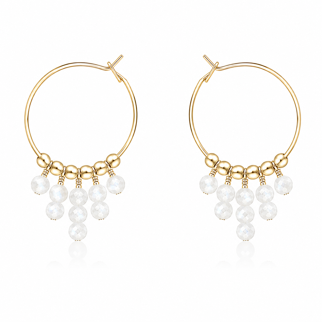 White Moonstone Statement Hoop Earrings