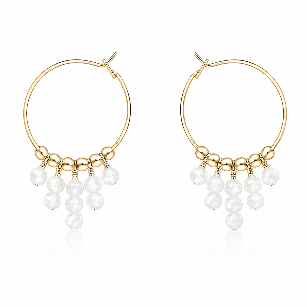 White Moonstone Statement Hoop Earrings