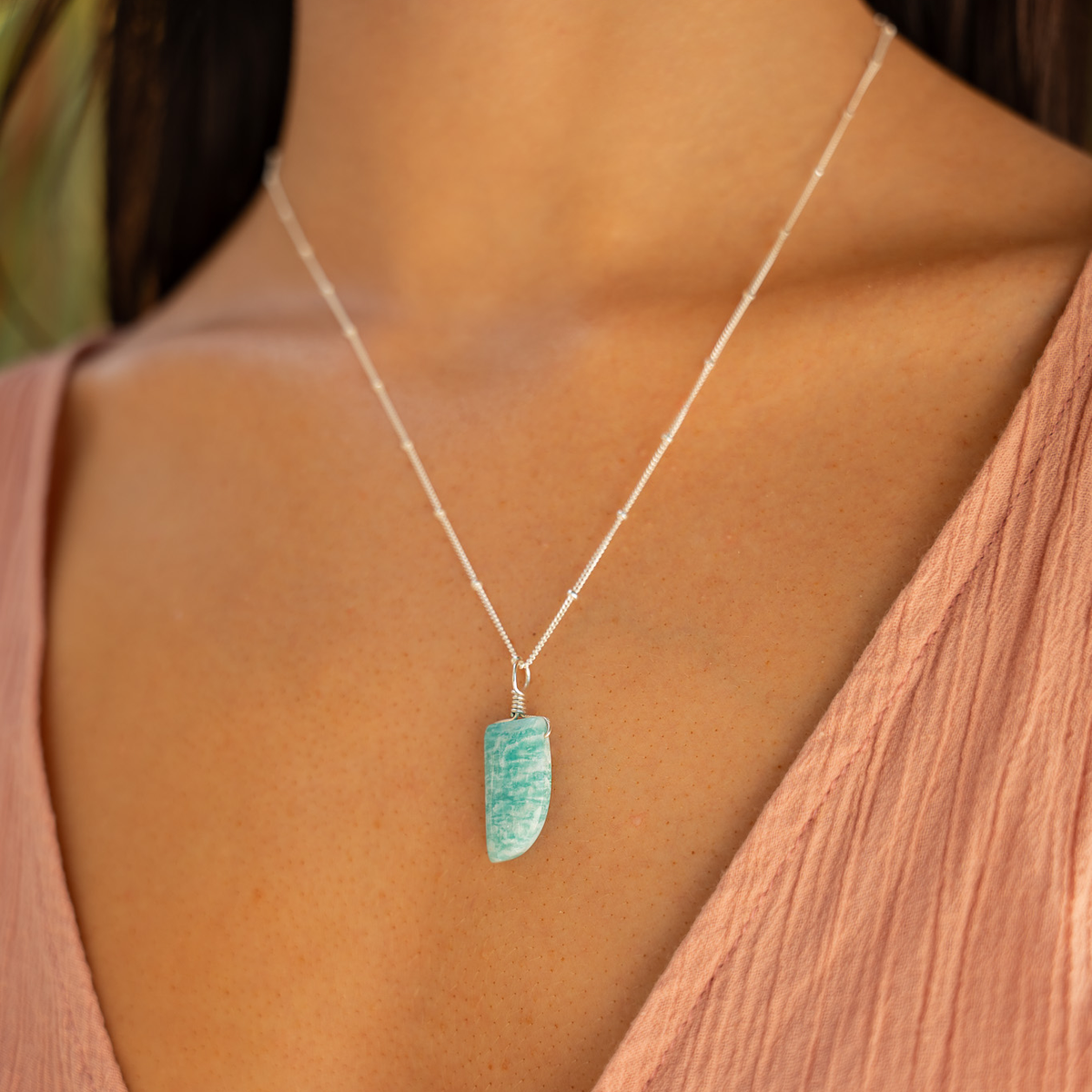 Small Smooth Amazonite Gentle Point Crystal Pendant Necklace