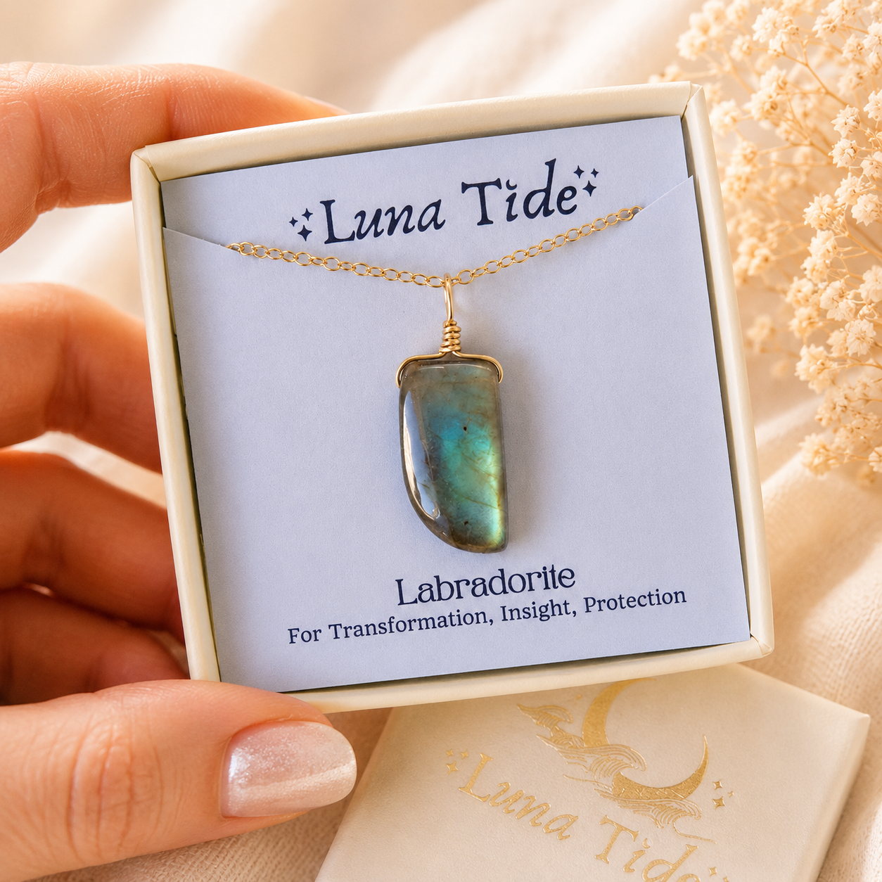 Small Smooth Labradorite Gentle Point Crystal Pendant Necklace