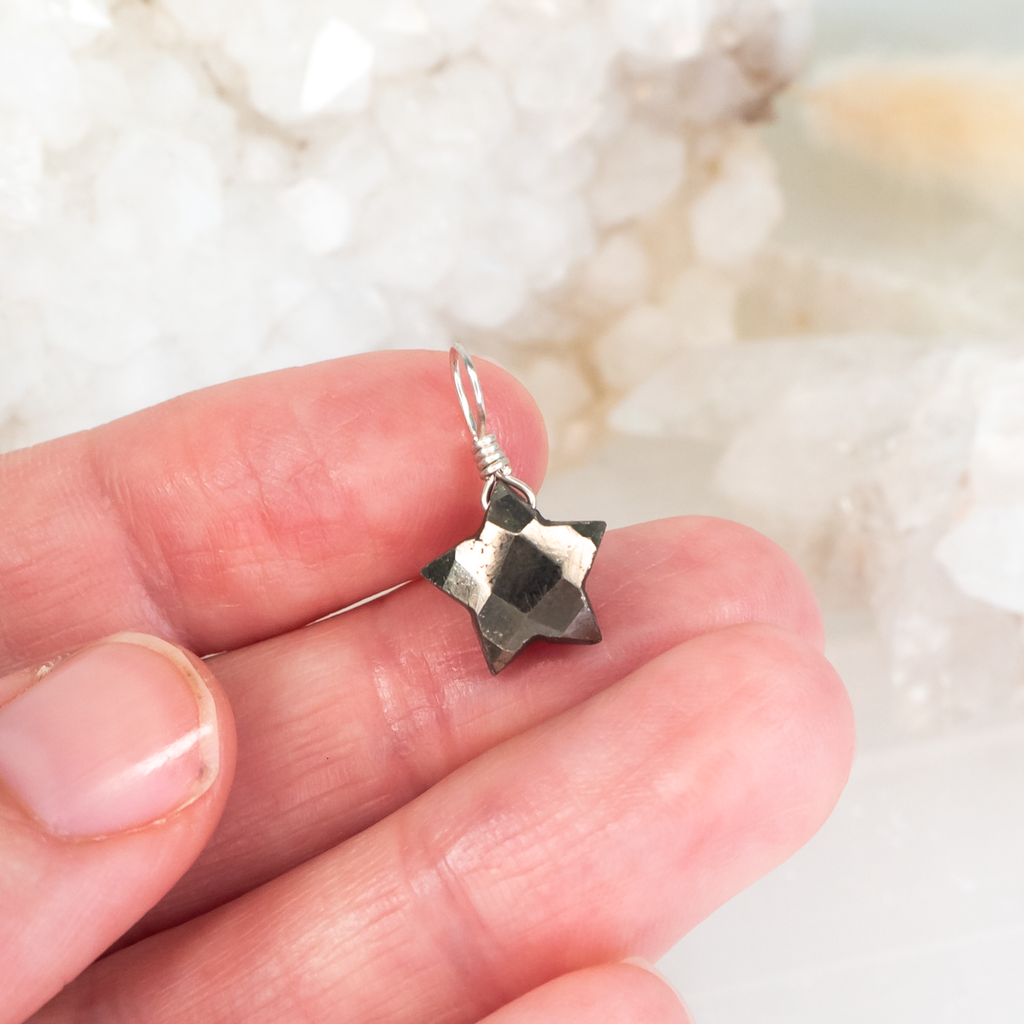 Tiny Pyrite Crystal Star Pendant
