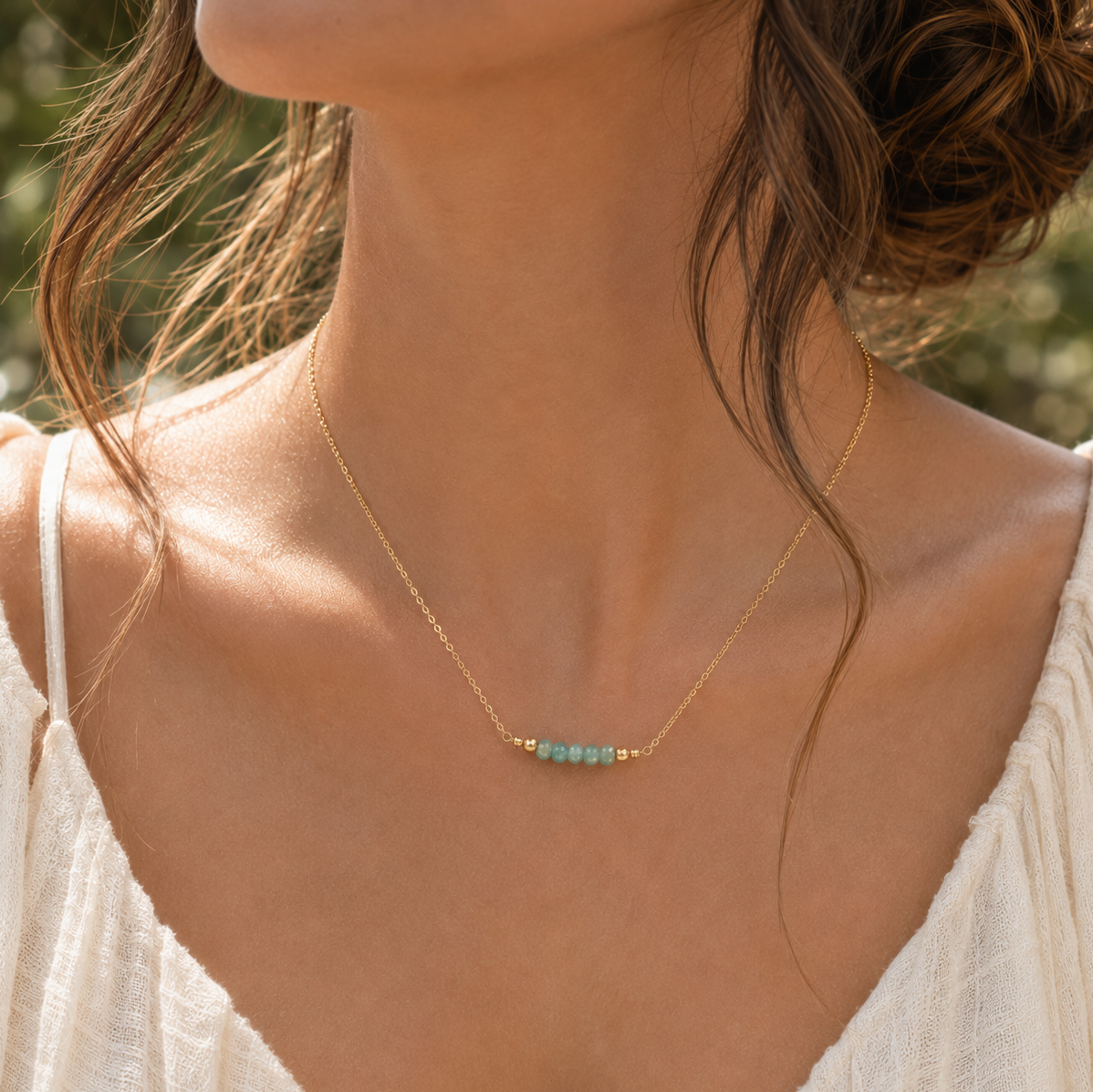 Sparkling Green Amazonite Faceted Bead Bar Necklace