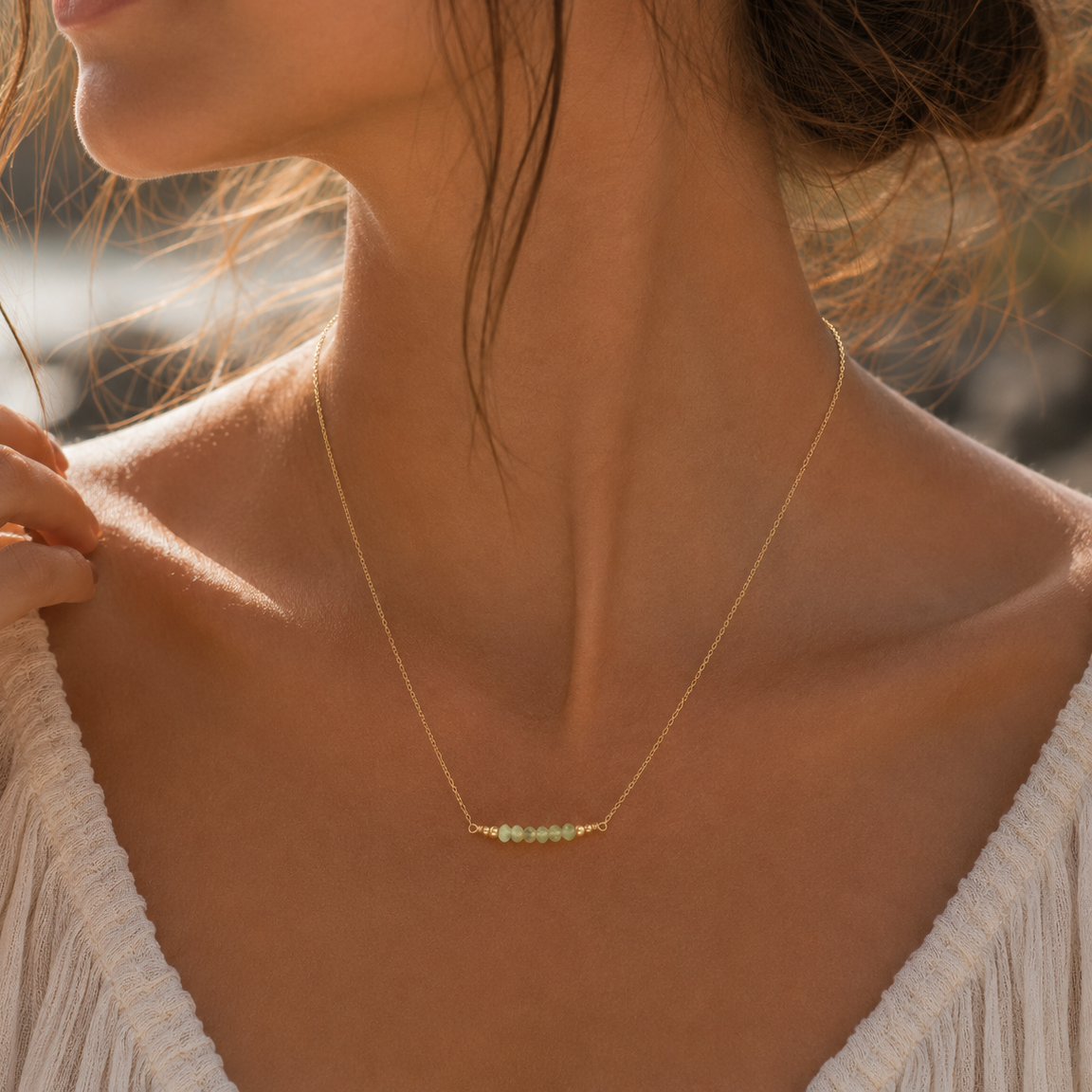 Sparkling Green Prehnite Faceted Bead Bar Necklace