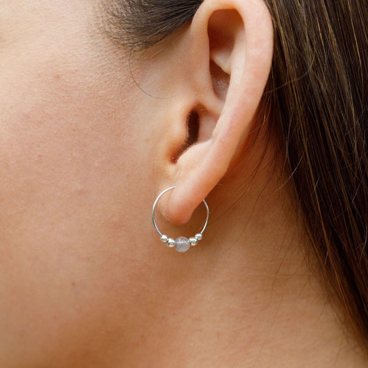 Tiny Labradorite Gemstone Bead Hoop Earrings