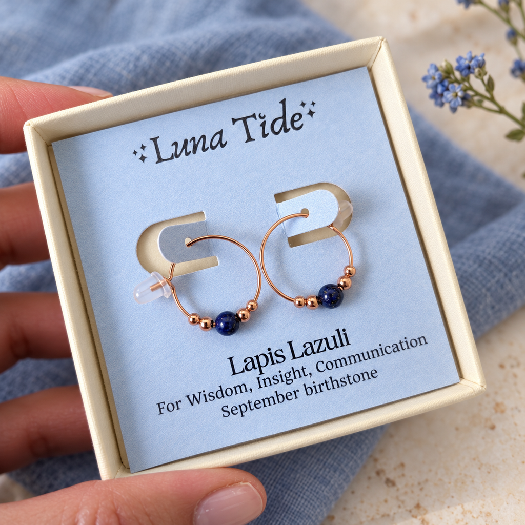 Tiny Lapis Lazuli Gemstone Bead Hoop Earrings