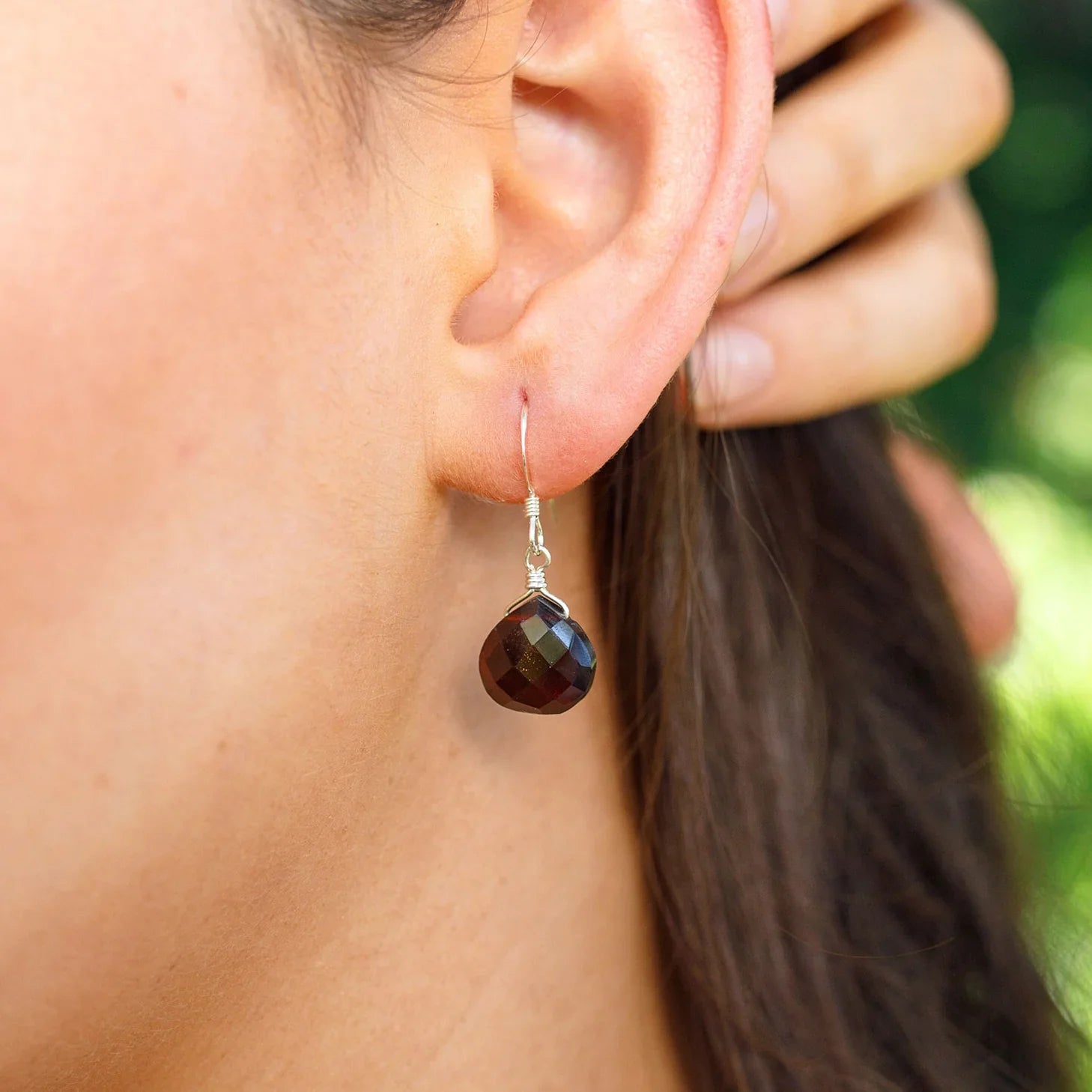 Garnet Gemstone Teardrop Dangle Earrings