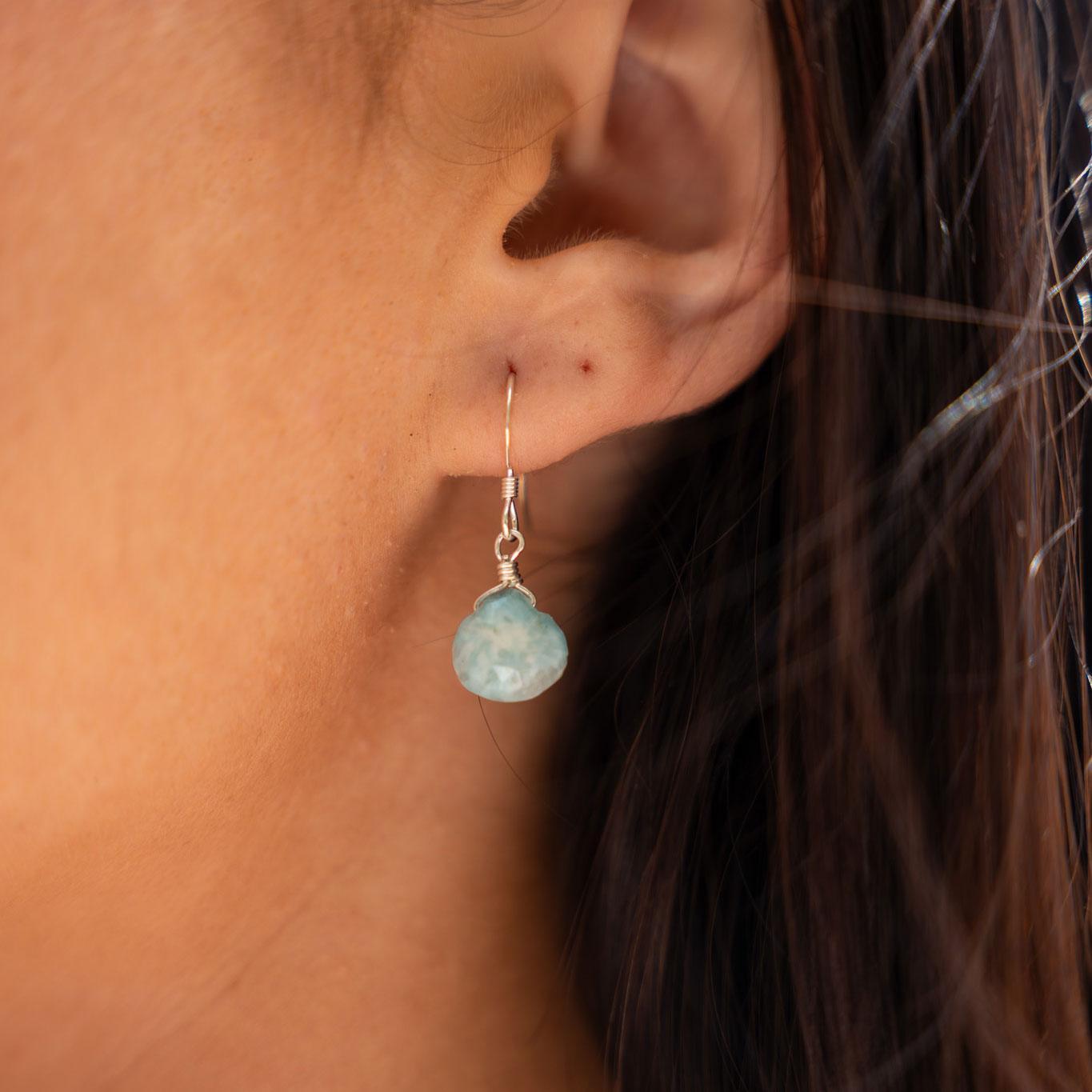 Larimar Tiny Teardrop Earrings & Necklace Set - Larimar Tiny Teardrop Earrings & Necklace Set - Sterling Silver / Cable - Luna Tide Handmade Crystal Jewellery