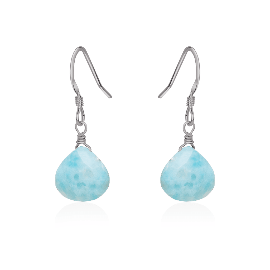 Larimar Gemstone Teardrop Dangle Earrings - Larimar Gemstone Teardrop Dangle Earrings - Stainless Steel - Luna Tide Handmade Crystal Jewellery