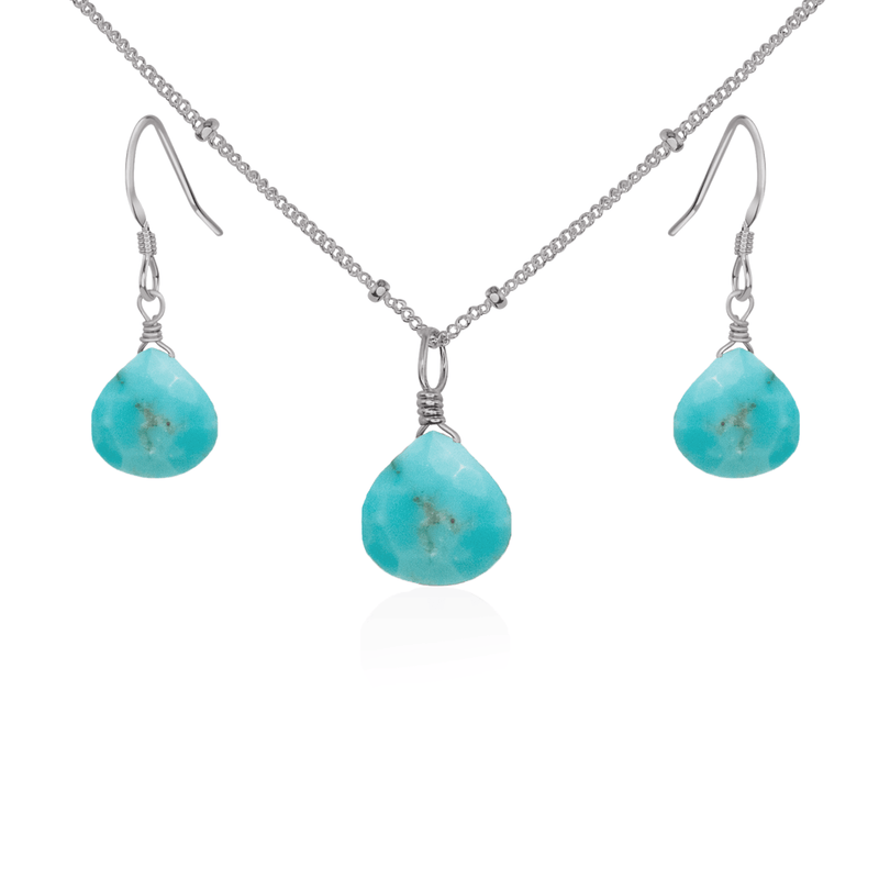 Turquoise Tiny Teardrop Earrings & Necklace Set