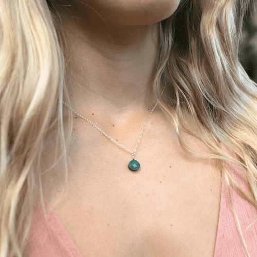Aventurine Tiny Teardrop Earrings & Necklace Set - Aventurine Tiny Teardrop Earrings & Necklace Set - Sterling Silver / Cable - Luna Tide Handmade Crystal Jewellery