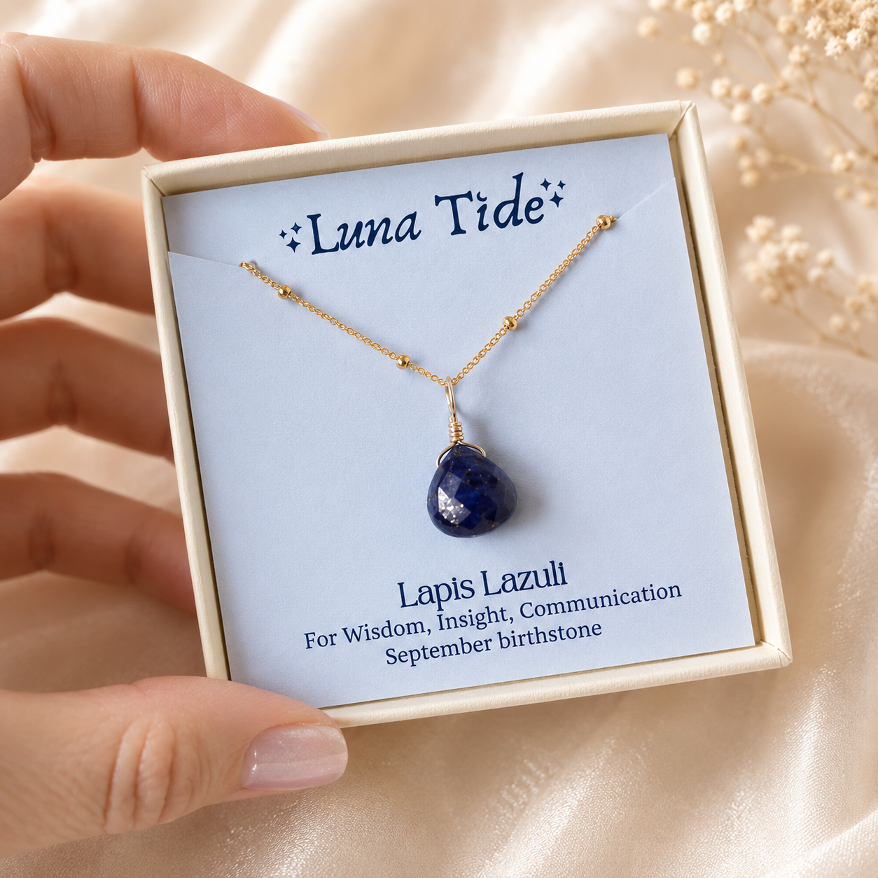 Tiny Lapis Lazuli Teardrop Crystal Pendant Necklace