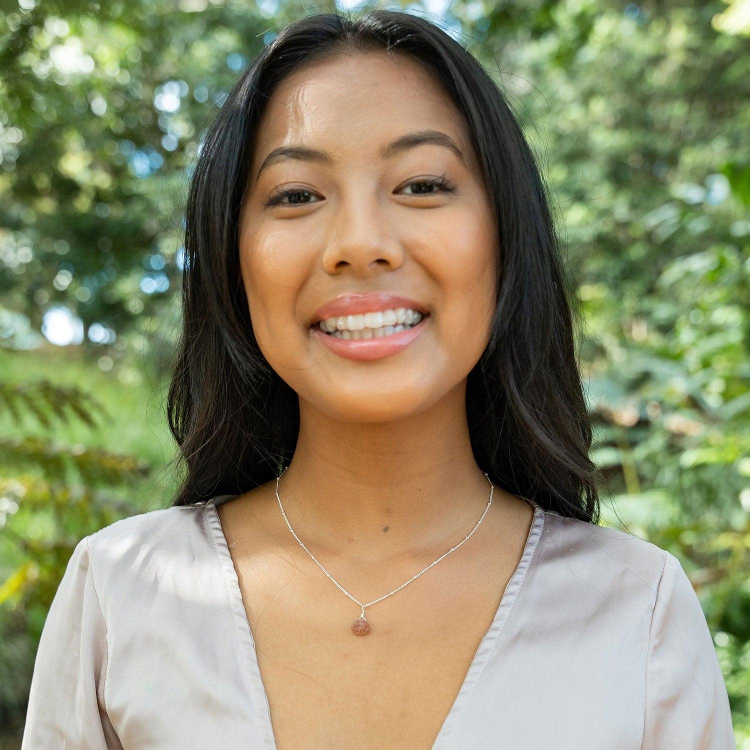 Tiny Sunstone Teardrop Necklace - Tiny Sunstone Teardrop Necklace - 14k Gold Fill / Cable - Luna Tide Handmade Crystal Jewellery