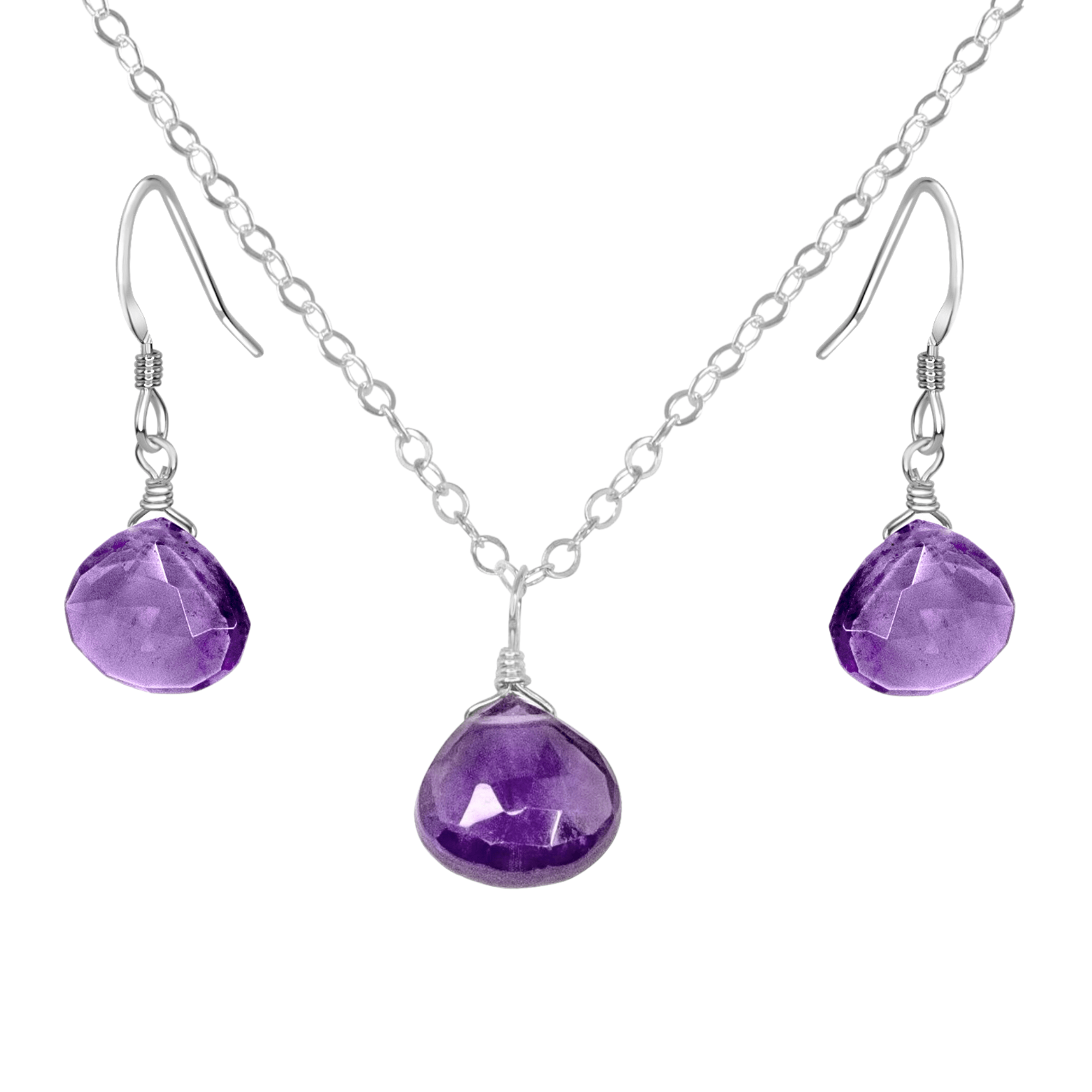 Amethyst earrings and necklace on sale set