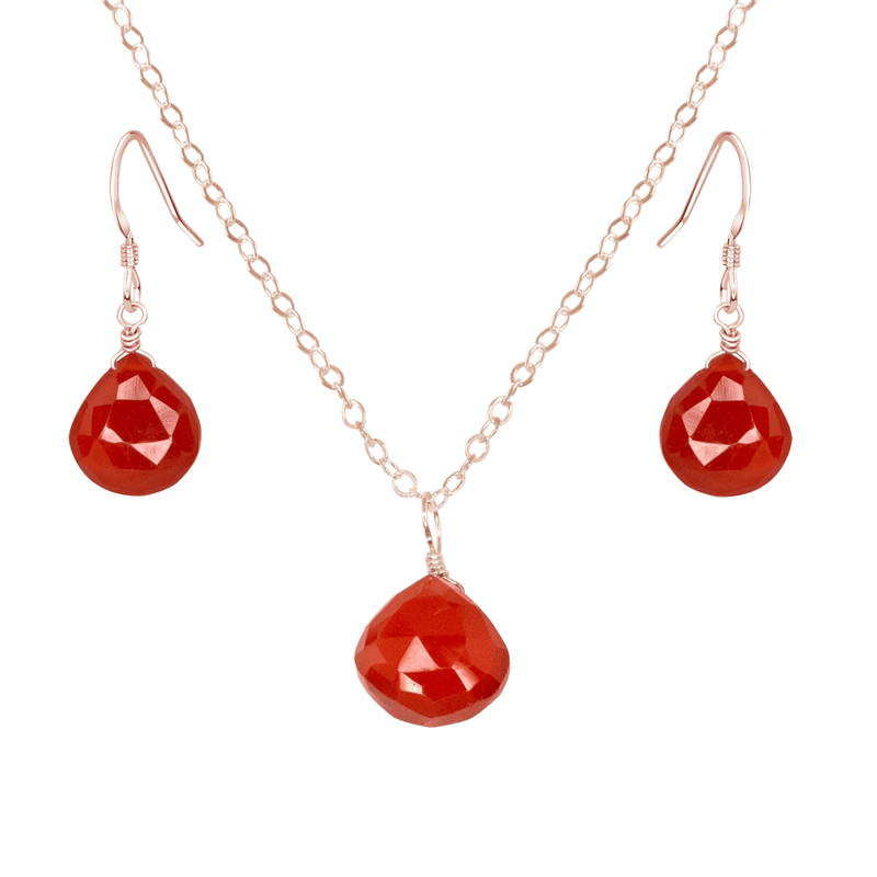 Carnelian Tiny Teardrop Earrings & Necklace Set