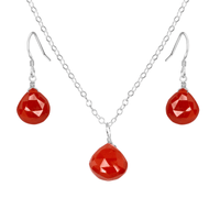 Carnelian Tiny Teardrop Earrings & Necklace Set
