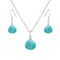 Turquoise Tiny Teardrop Earrings & Necklace Set