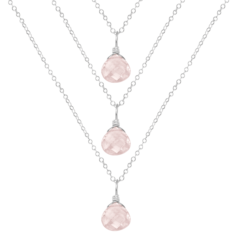 Tiny Rose Quartz Teardrop Bridesmaids Necklaces Bundle