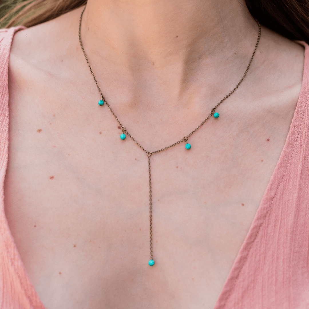 Bronze Turquoise Gemstone Bead Drop Lariat Y Necklace