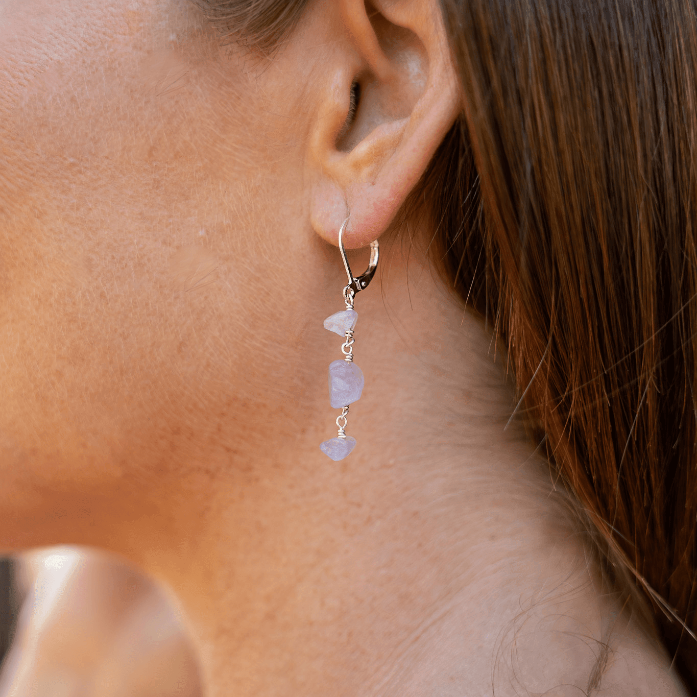 Amethyst Crystal Beaded Chain Dangle Leverback Earrings - Amethyst Crystal Beaded Chain Dangle Leverback Earrings - Sterling Silver - Luna Tide Handmade Crystal Jewellery