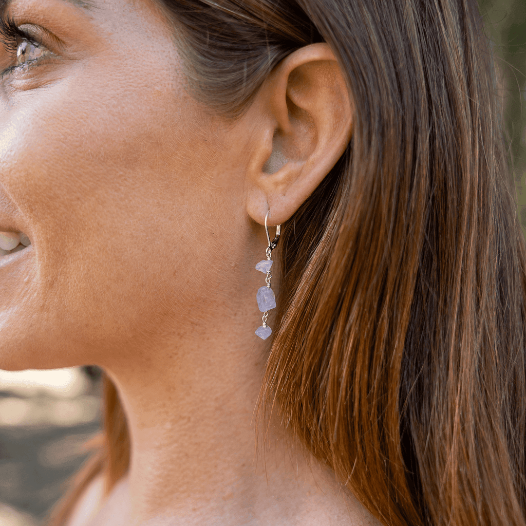 Amethyst Crystal Beaded Chain Dangle Leverback Earrings - Amethyst Crystal Beaded Chain Dangle Leverback Earrings - Sterling Silver - Luna Tide Handmade Crystal Jewellery