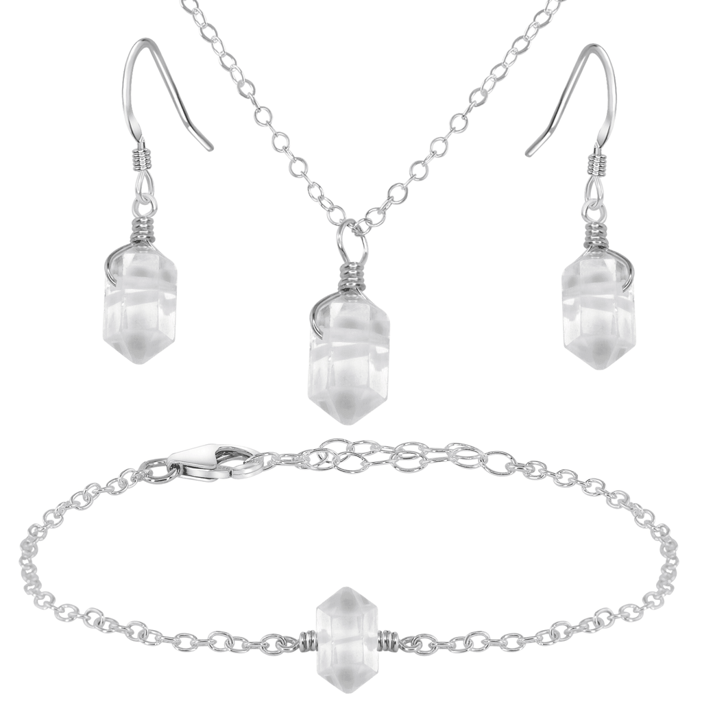 Crystal Quartz Double Terminated Earrings, Necklace & Bracelet Set - Crystal Quartz Double Terminated Earrings, Necklace & Bracelet Set - Sterling Silver - Luna Tide Handmade Crystal Jewellery