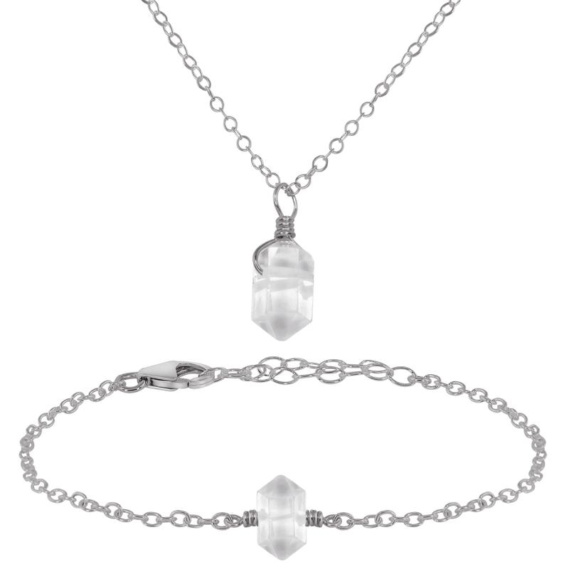 Crystal Quartz Double Terminated Necklace & Bracelet Set - Crystal Quartz Double Terminated Necklace & Bracelet Set - Stainless Steel - Luna Tide Handmade Crystal Jewellery