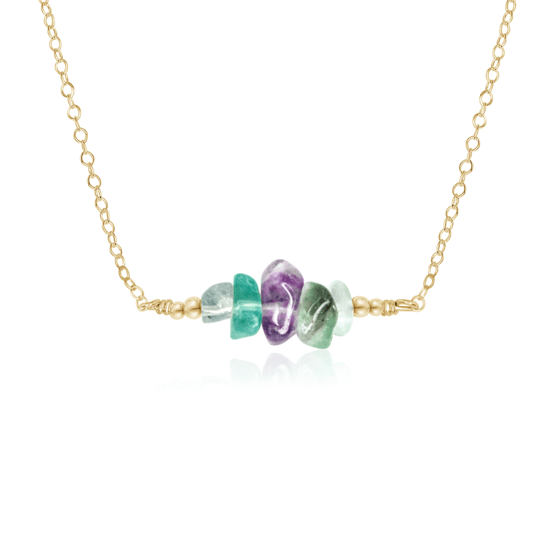 Fluorite Chip Bead Bar Necklace - Fluorite Chip Bead Bar Necklace - 14k Gold Fill - Luna Tide Handmade Crystal Jewellery