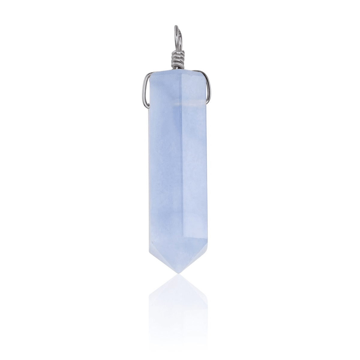 Large Blue Lace Agate Crystal Tower Point Generator Pendant - Large Blue Lace Agate Crystal Tower Point Generator Pendant - Stainless Steel - Luna Tide Handmade Crystal Jewellery