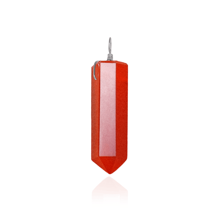 Large Carnelian Crystal Tower Point Generator Pendant - Large Carnelian Crystal Tower Point Generator Pendant - Stainless Steel - Luna Tide Handmade Crystal Jewellery