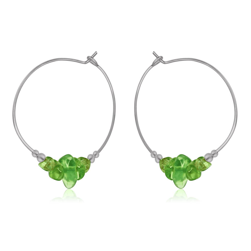 Peridot Crystal Chip Large Hoop Earrings - Peridot Crystal Chip Large Hoop Earrings - Stainless Steel - Luna Tide Handmade Crystal Jewellery