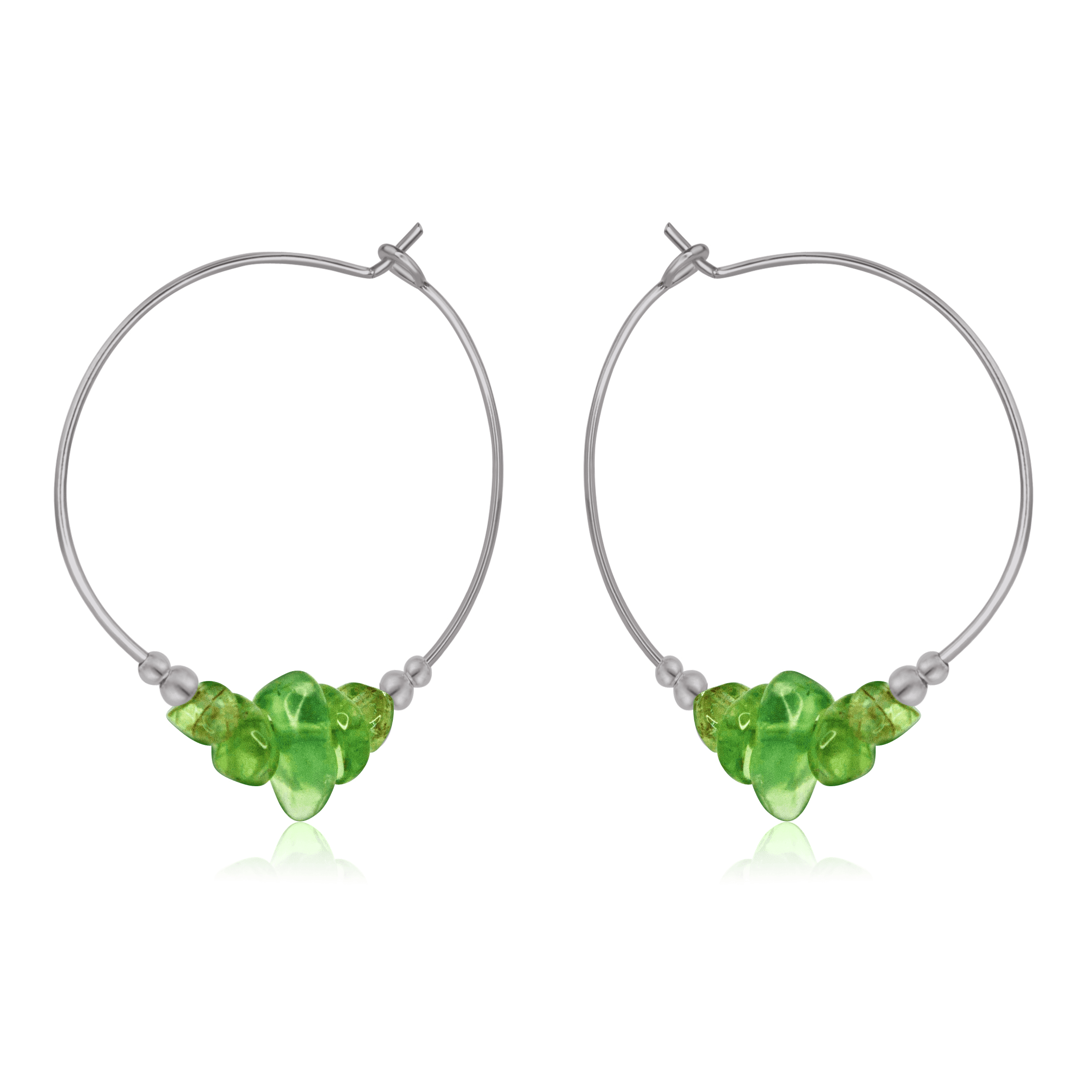 Peridot Crystal Chip Large Hoop Earrings - Peridot Crystal Chip Large Hoop Earrings - Stainless Steel - Luna Tide Handmade Crystal Jewellery
