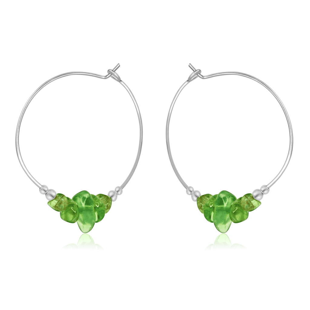 Peridot Crystal Chip Large Hoop Earrings - Peridot Crystal Chip Large Hoop Earrings - Sterling Silver - Luna Tide Handmade Crystal Jewellery